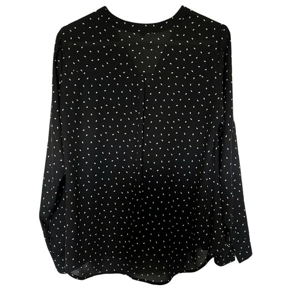 Express Black Long Sleeve Blouse Polka Dots White Leaves Size Medium - Picture 2 of 4